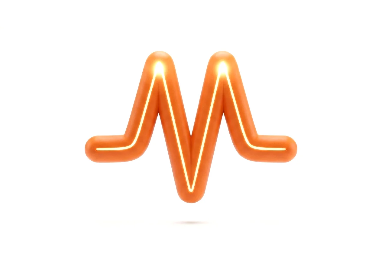 Das mde-digital Puls-M als 3D-Objekt: mattes oranges Kabel mit leuchtender Lichtnaht