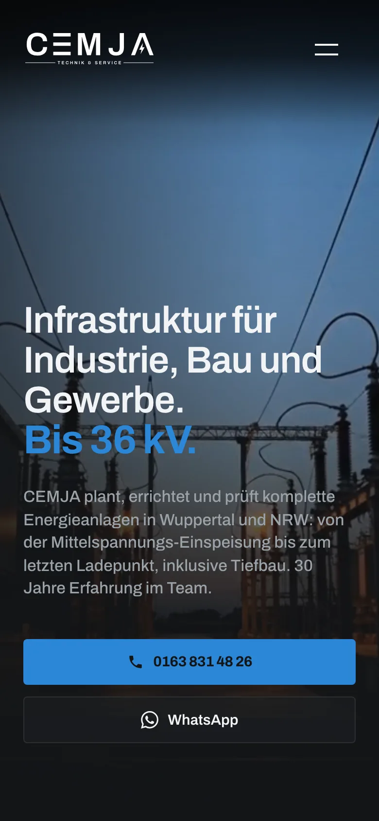 Website von CEMJA Technik & Service aus Wuppertal auf dem Smartphone